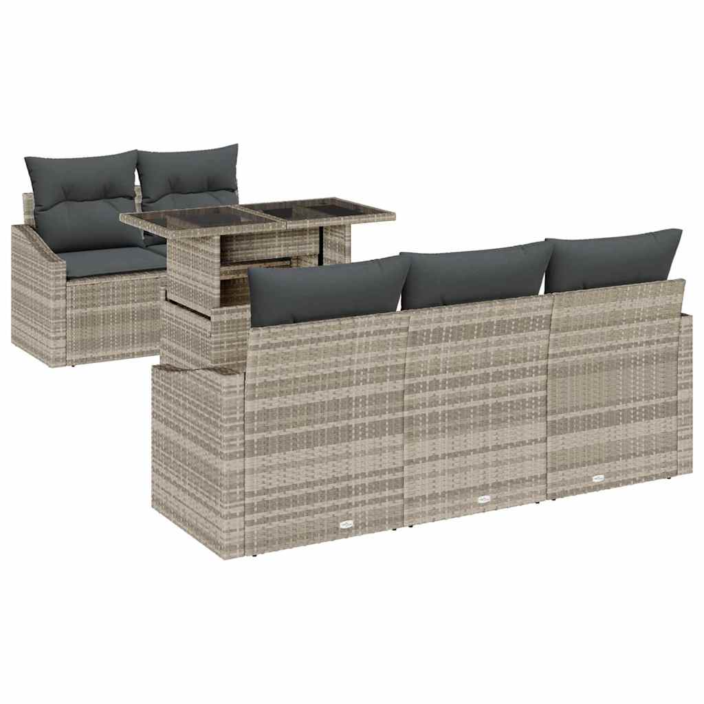 Garten-Sofa-Set mit Speicher 6 pcs Hellgrau Poly Rattan